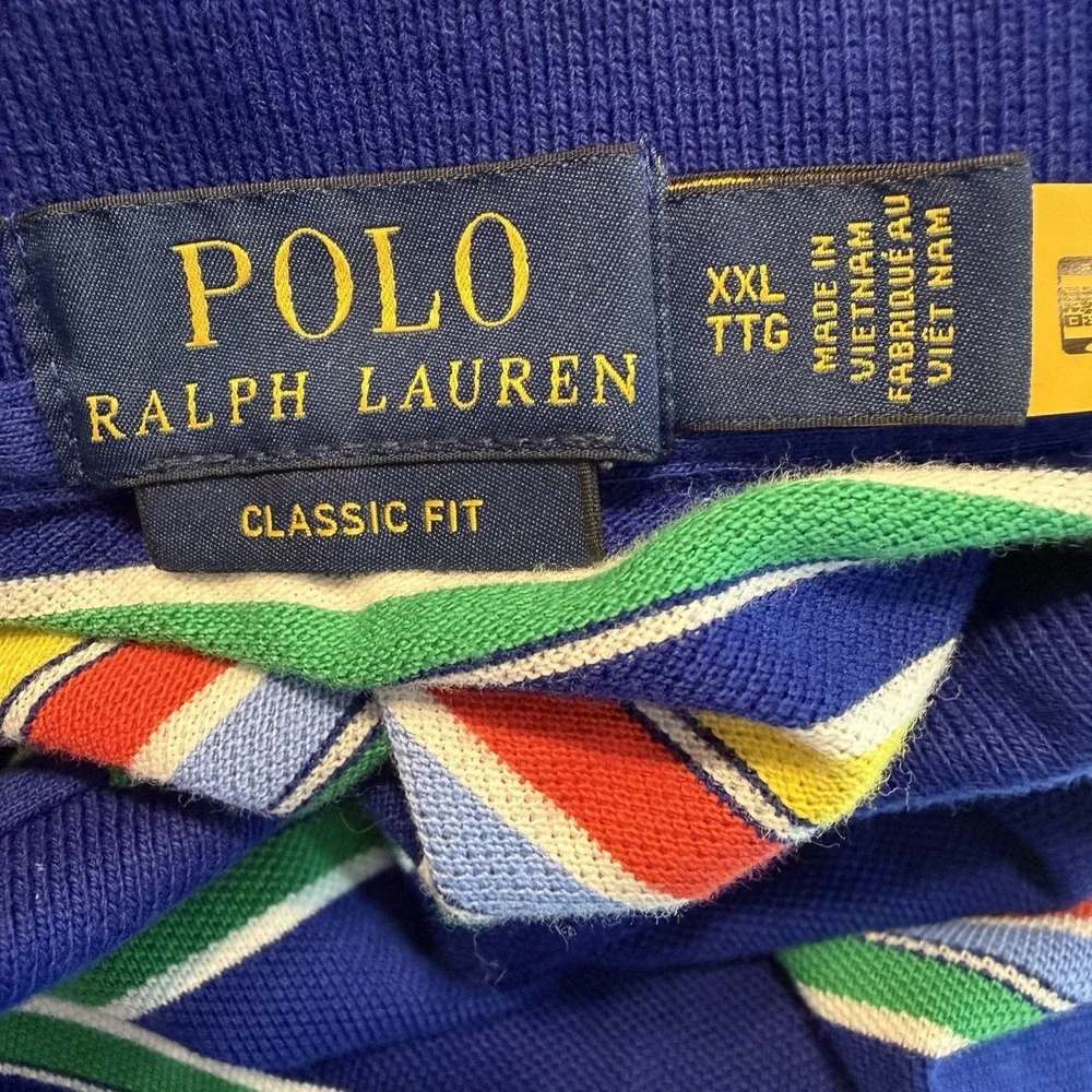 Polo Ralph Lauren XXL Men's Striped Polo Shirt Rainbow Retro Preppy White Pony